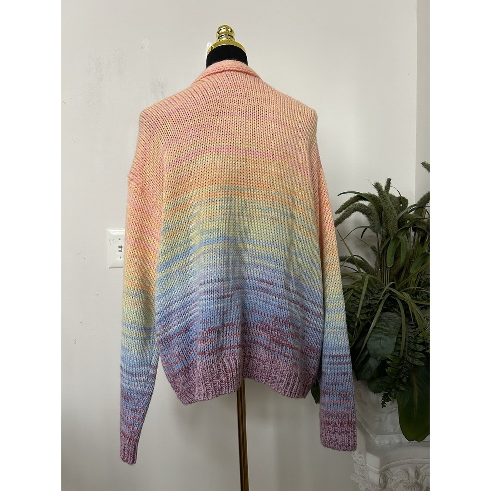 Aqua Pastel Rainbow Ombre Soft Knit Cardigan M Y2K Fairycore Coquette Colorful - Picture 6 of 7